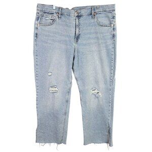 Womens Gap 90s Loose Mid Rise Blue Denim Crop Jeans Distressed Raw Hem 35/20R